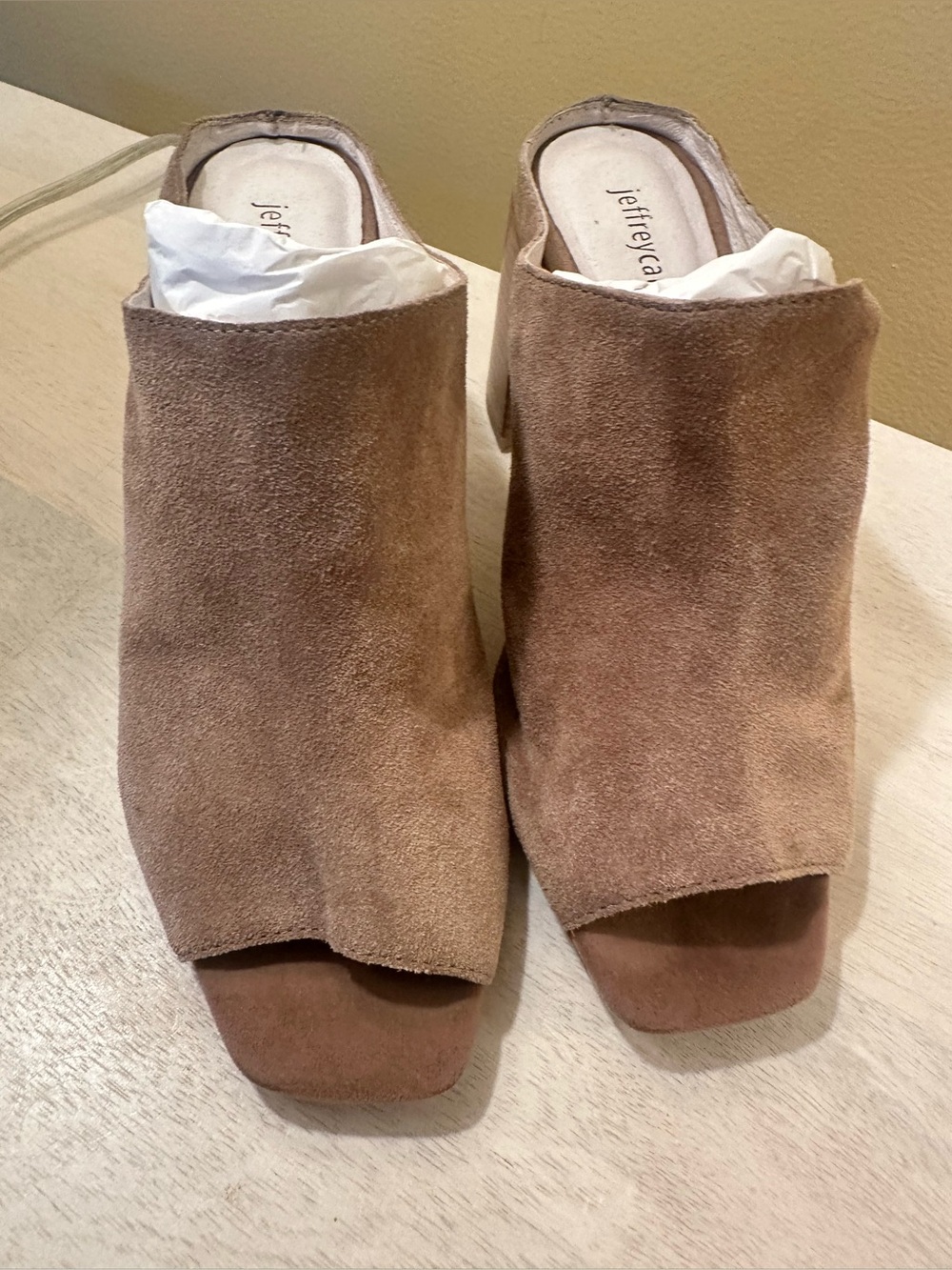 Jeffrey Campbell Suede Open-Toe Mule — Brown Taupe